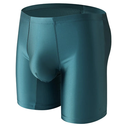 Mens Underwear Boxers Man Solid Slim Ice Silk Extended Leg Boxer Shorts