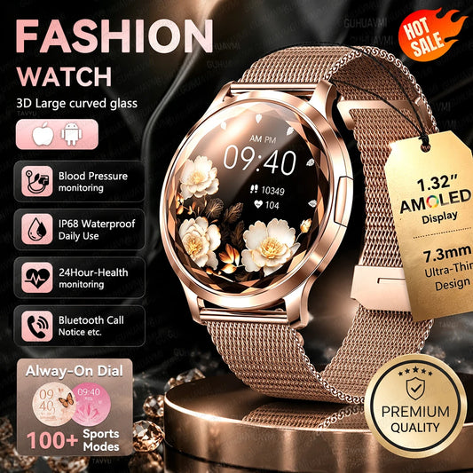 Fashion Women Smart Watch 1.32”AMOLED 100+dials Heart Rate Blood Oxygen Blood Pressure Monitoring Waterproof Give a Gift 2026New