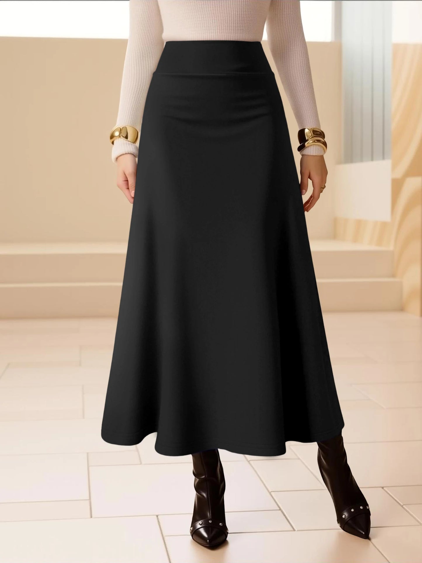 Women Midi Skirt High Waist A line Flowy Style Breathable Fabric Ideal for Casual Streetwear Dates  Classic Colors