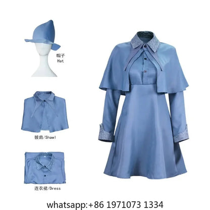 Wizard School Witch Fleur Isabelle Delacour Cosplay Costume Beauxbaton Magic Women School Uniform Hat Dress Suit Adults Children