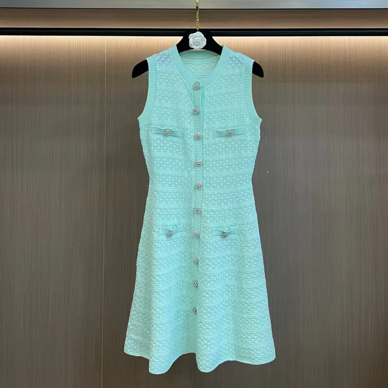 ZJYT New Summer Women's Sleeveless Knit Dress Elegant Sweet Pink Casual Party Mini Short Dresses Female Knitwears with Buttons