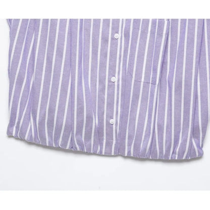 Women's Striped Short Shirts New 2026 Spring Summer Women Simple Sleeveless Puffed Hem Shirts & Blouses Female Chic Tops