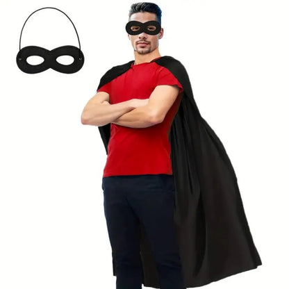 2Pcs/Set Solid Color Adult Superhero Cape with Eye Mask Cosplay Costume Long Cape Halloween Superhero Cloak Dress Up