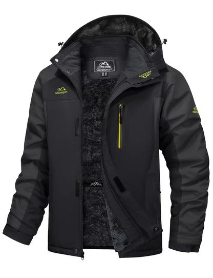 Men's Winter Jacket Waterproof Windproof Fleece Lined Parka Warm Thermal Coat with Removable Hood Outdoor Ski Snowboard Jacket
