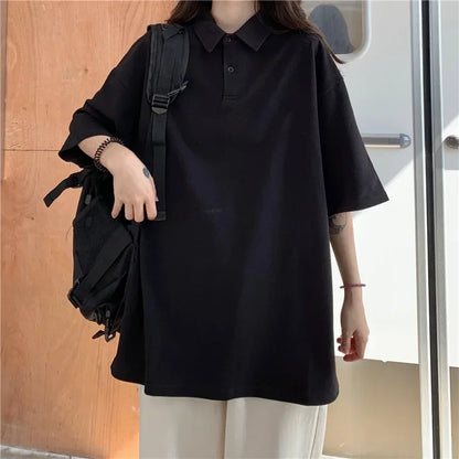 Summer solid color college style sports polo shirt new female student class uniform shirt collar short sleeved T-shirt