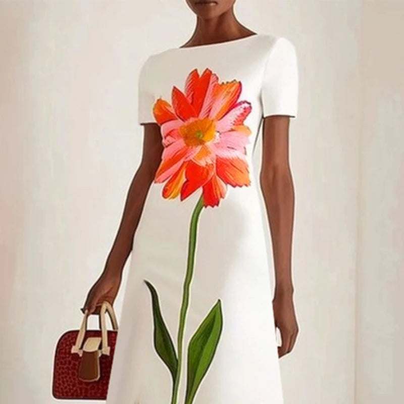 Gymystars Summer Evening Dresses Elegant Party Dresses 2026 Fashion Boat Neck Flower Print Luxurious Holiday Dress Trend Clothes