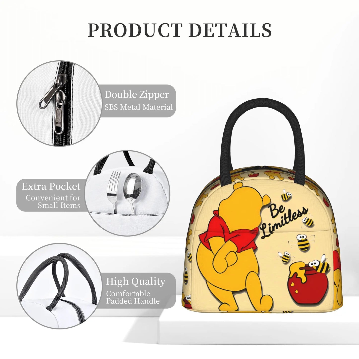 Anthropomorphic Teddy Bear Happy Insulated Lunch Bags Large Winnie The Pooh Reusable Thermal Bag Lunch Box Tote Work  Outdoor