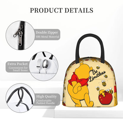 Anthropomorphic Teddy Bear Happy Insulated Lunch Bags Large Winnie The Pooh Reusable Thermal Bag Lunch Box Tote Work  Outdoor