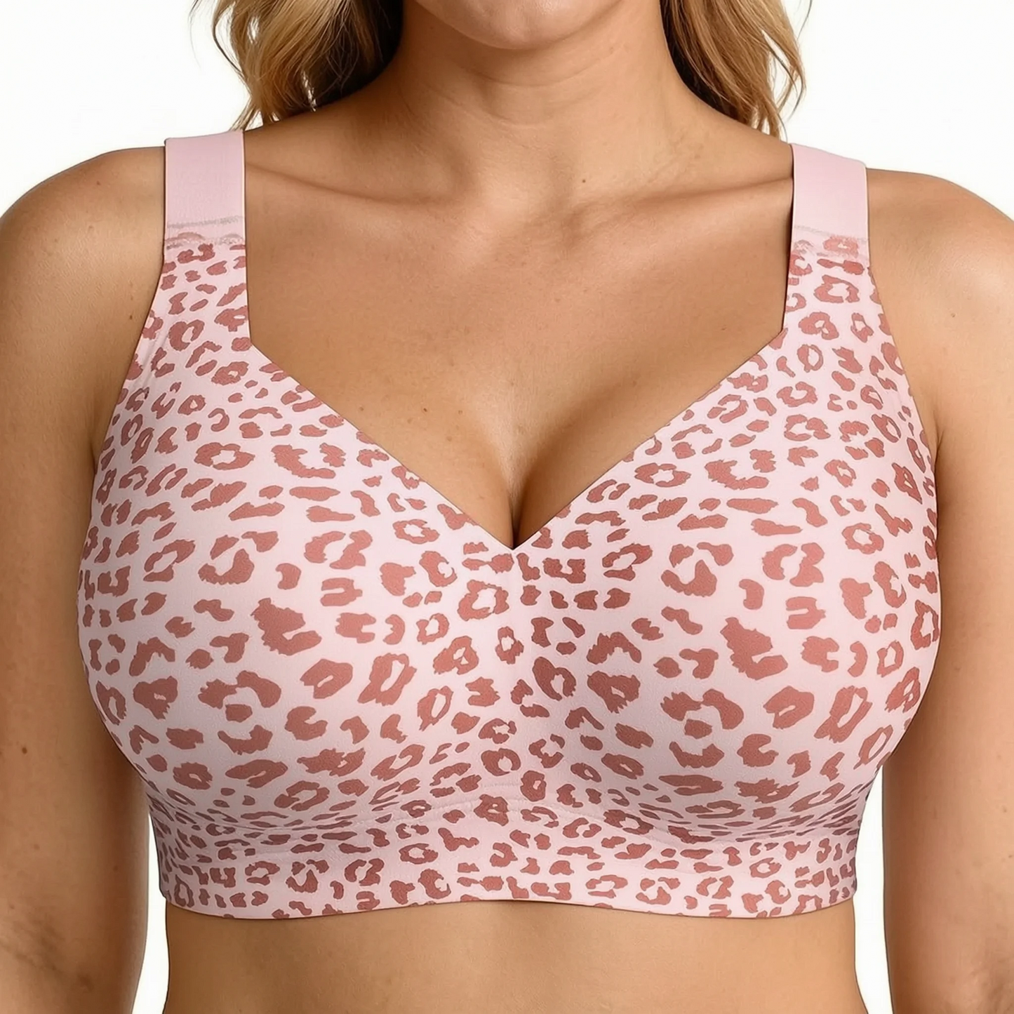 1Pcs Leopard Print Seamless Wireless Bra, Full Coverage Push Up Bralette