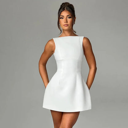 Summer 2024 new sexy slim fit short skirt for women, European and American style backless vest basic dress