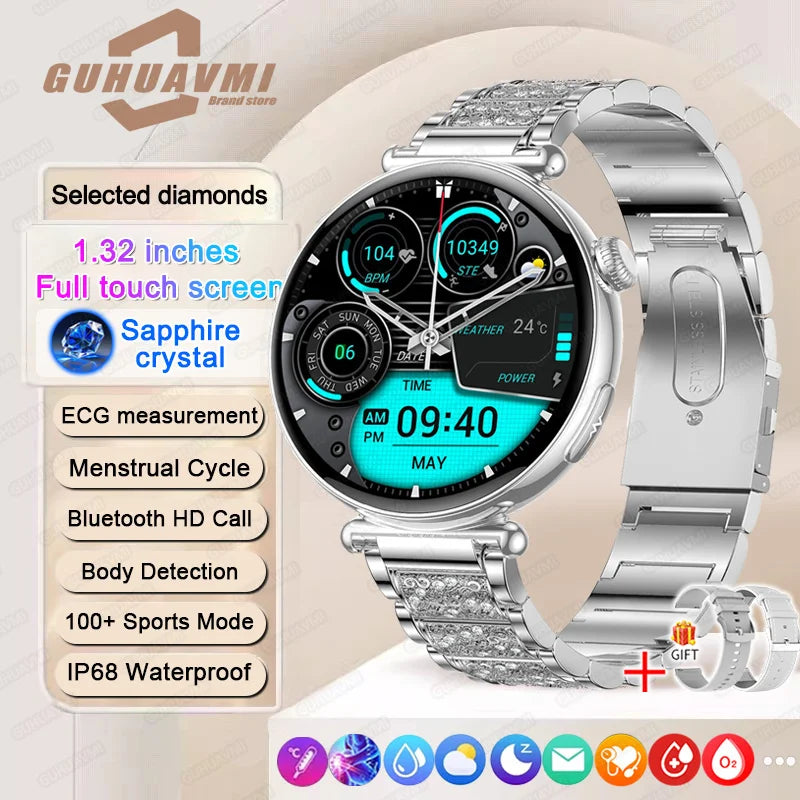 Women Smartwatch 1.32inch AMOLED Screen Call ECG Sport Watch Blood Pressure Micro physical examination AI dial Women Smart Watch