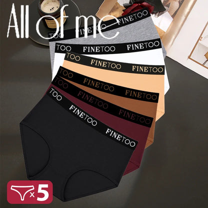 FINETOO 5Pcs Cotton Women Panties High Waist Breathable Soft Ladies Underwear Elastic Waistband Briefs S-XXL Comfortable Briefs