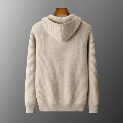 New Men's Thick Zipper Hoodie Cardigan100% Merino Wool Knitted Sweater Casual Loose Autumn/Winter Warm Hoodie Long Sleeve Jacket