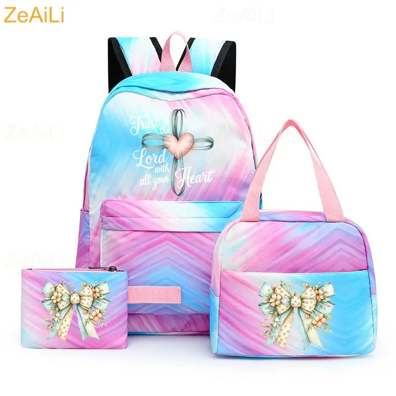 3pcs White Puppy Maltese Dog Colorful Backpack with Lunch Bag for Women Student Teenagers Rucksack Casual School Bags Sets