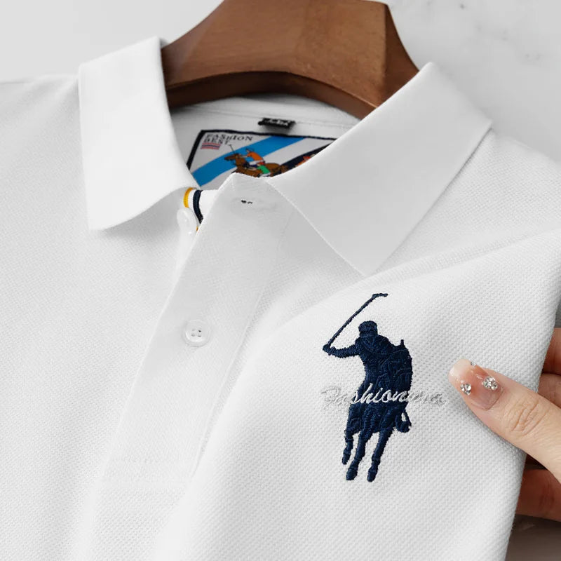 Luxury Embroidery Men's Polo Shirt Summer Thin Breathable 100%Cotton Black Navy Blue Lapel Short-Sleeved Tops Brand Clothing