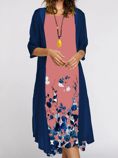 2025 autumn new EU-US cross-border fashion casual printed vest and dress 2-piece set