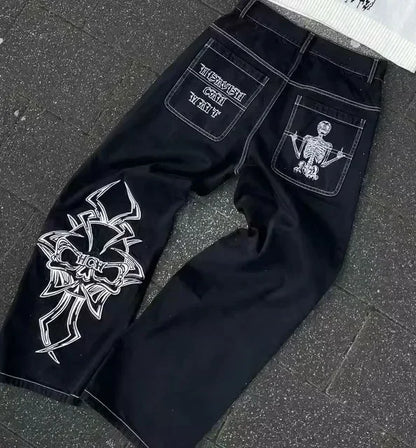 Vintage Heavy Jeans Y2K Clothes Men Women Harajuku Hip Hop Multi Pocket Washed Distressed Baggy Jeans Oversized Wide Leg Trouser