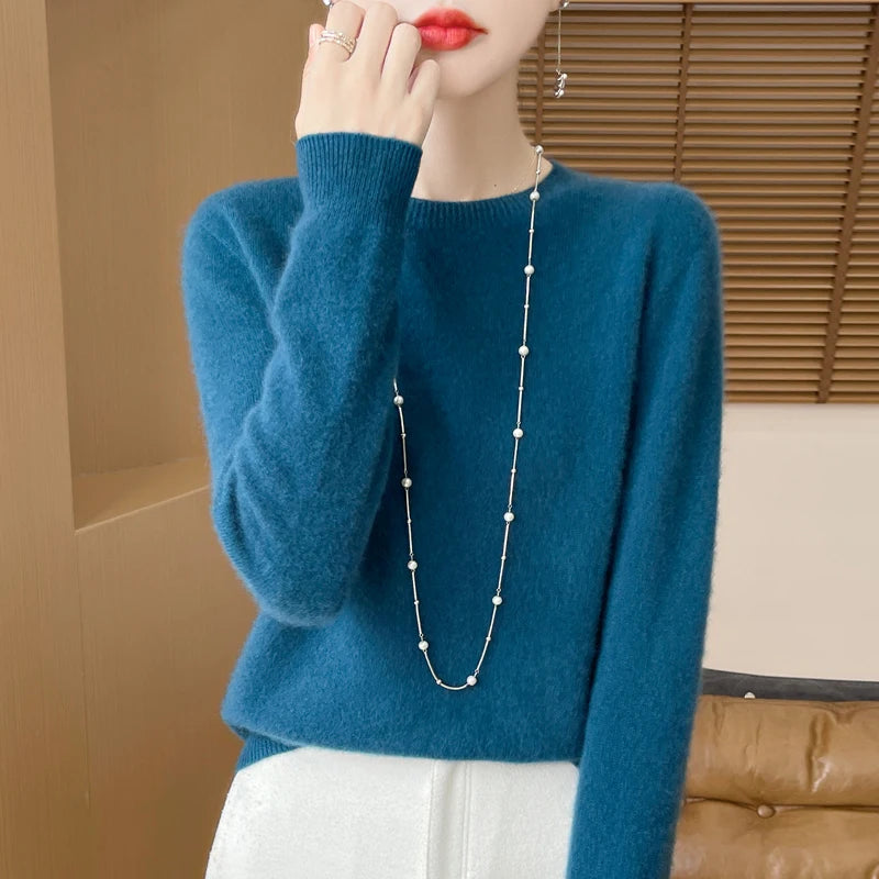 Women 100% Merino Wool Sweater New Fashion O-Neck Pullover Tops Basic Jumper Autumn Winter Woman Cashmere Sweater Knitted Blouse