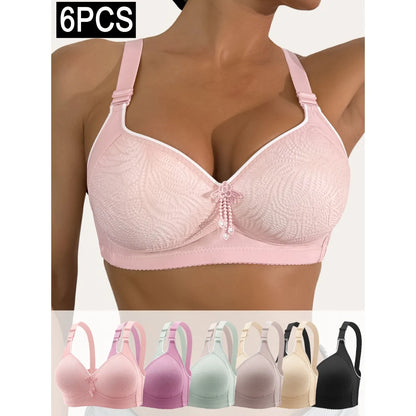 6pcs Seamless Tassel Decor Wireless Bra, Comfortable Push-Up Bra, - Adjustable Strap,