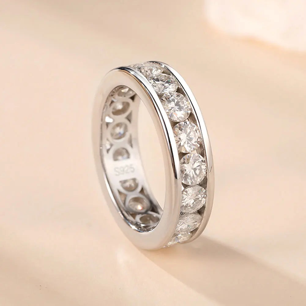KNOBSPIN 3mm 4mm Moissanite Rings for Women Man D VVS1 Round Brilliant Cut Diamond s925 Sterling Silver Moissanite Eternity Band
