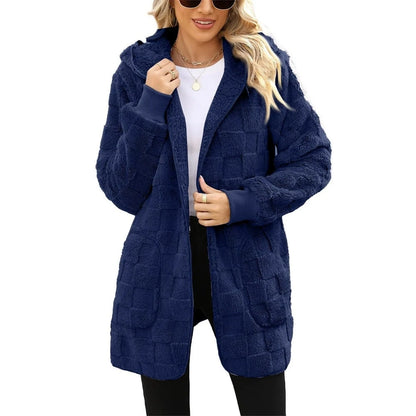 Autumn Winter Women Hooded Plush Velvet Jacket cardigan coats Oversized