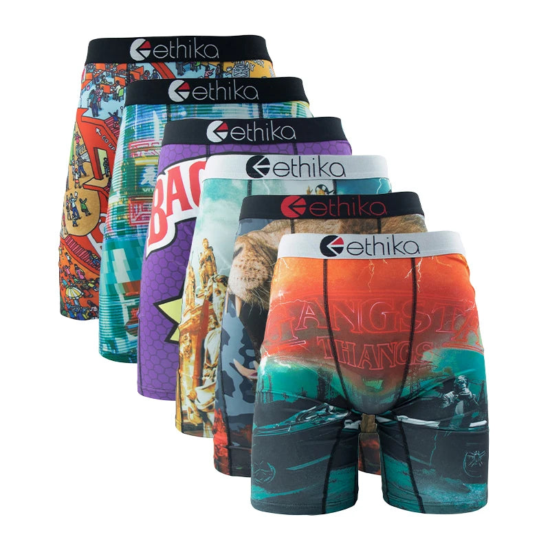 ETHIKA 6Pcs Men Underwear Boxer Breathable Mesh Crotch Man Underpants