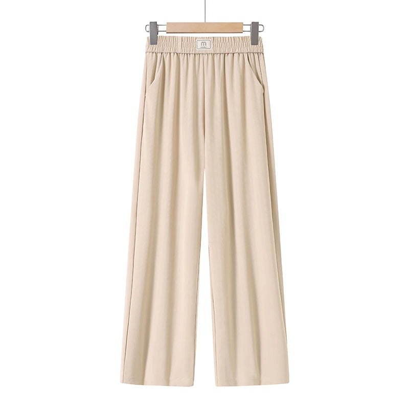 2026 Women's Solid Color Cropped Pants Soft Casual Plus Size Elastic Waist Pants High-quality Outdoor Spring Autumn Pants