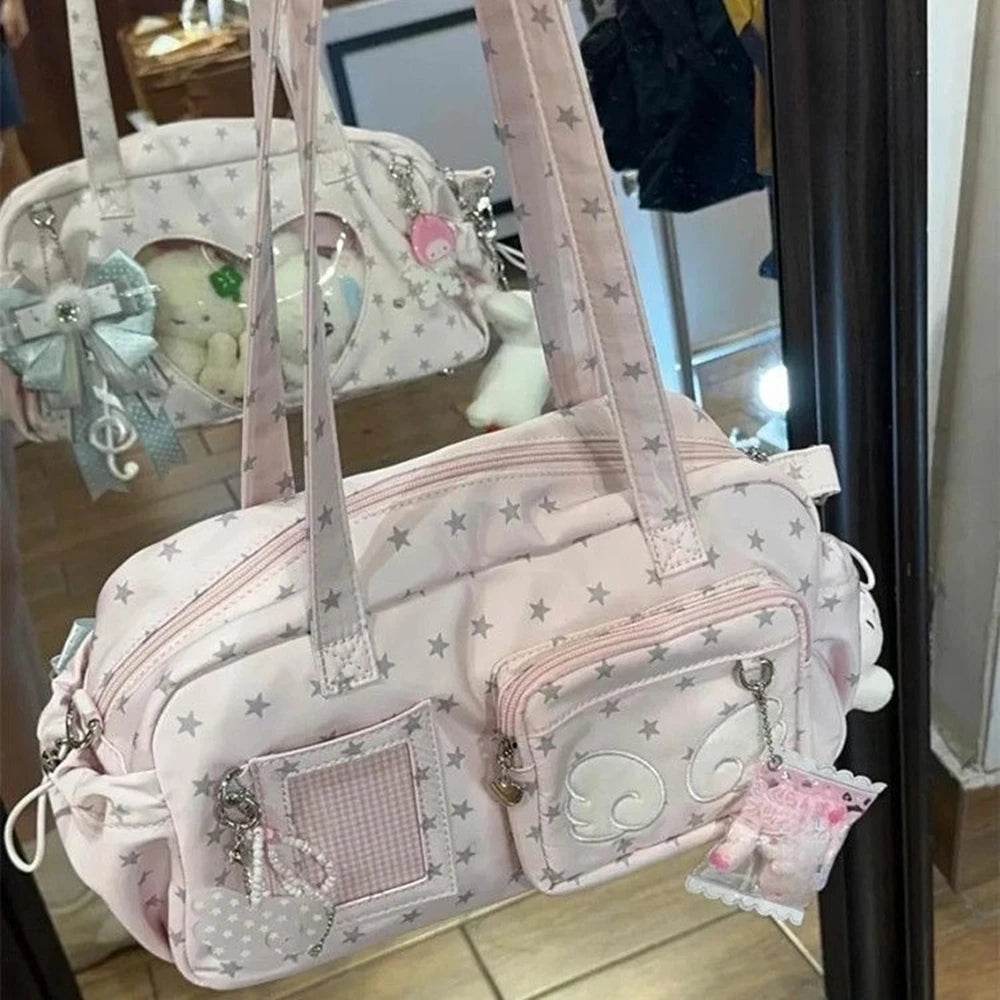 Transparent Women's Ita Bags Y2k Aesthetic All Match Star Print Fashion Ins Underarm Bag Sweet Kawaii Shoulder Handbags