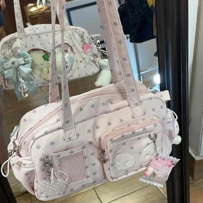 Transparent Women's Ita Bags Y2k Aesthetic All Match Star Print Fashion Ins Underarm Bag Sweet Kawaii Shoulder Handbags