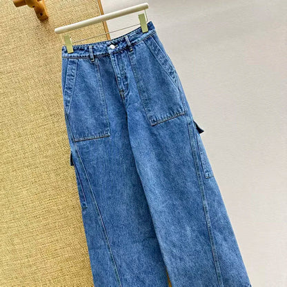 Women's jeans New low rise slim fit straight leg pants for summer 2026 pure cotton wide leg pants Multi pocket women's pants y2k