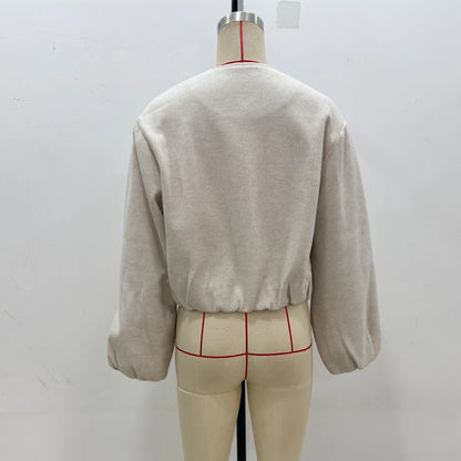 MUJER 2025 Fleece Bomber Jackets for Women Soft Zipper Woman's Sports Jacket Long Sleeve Cropped Jacket Women Coats Outerwears