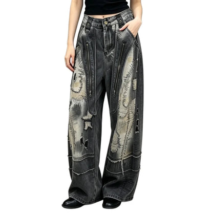 Trendy Pear-shaped Slimming Jeans Women Black Washed New Summer Street Style Loose-fitting Floor-length Jeans LX5811