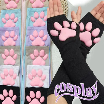 2026 Cute 3D Silicone Pink Cat Claw Paw Pads Soft Fingerless Fluffy Sun Protection Cool Sleeves Cute Gloves Long Tube for Women
