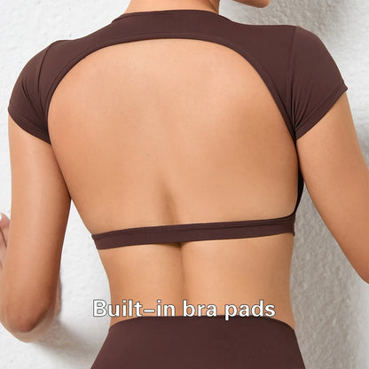 Hearuisavy Summer Sports Shirts Breathable Workout Tops Fitness Sportswear Backless Yoga Clothing Sport Crop Tops Women Gym Top