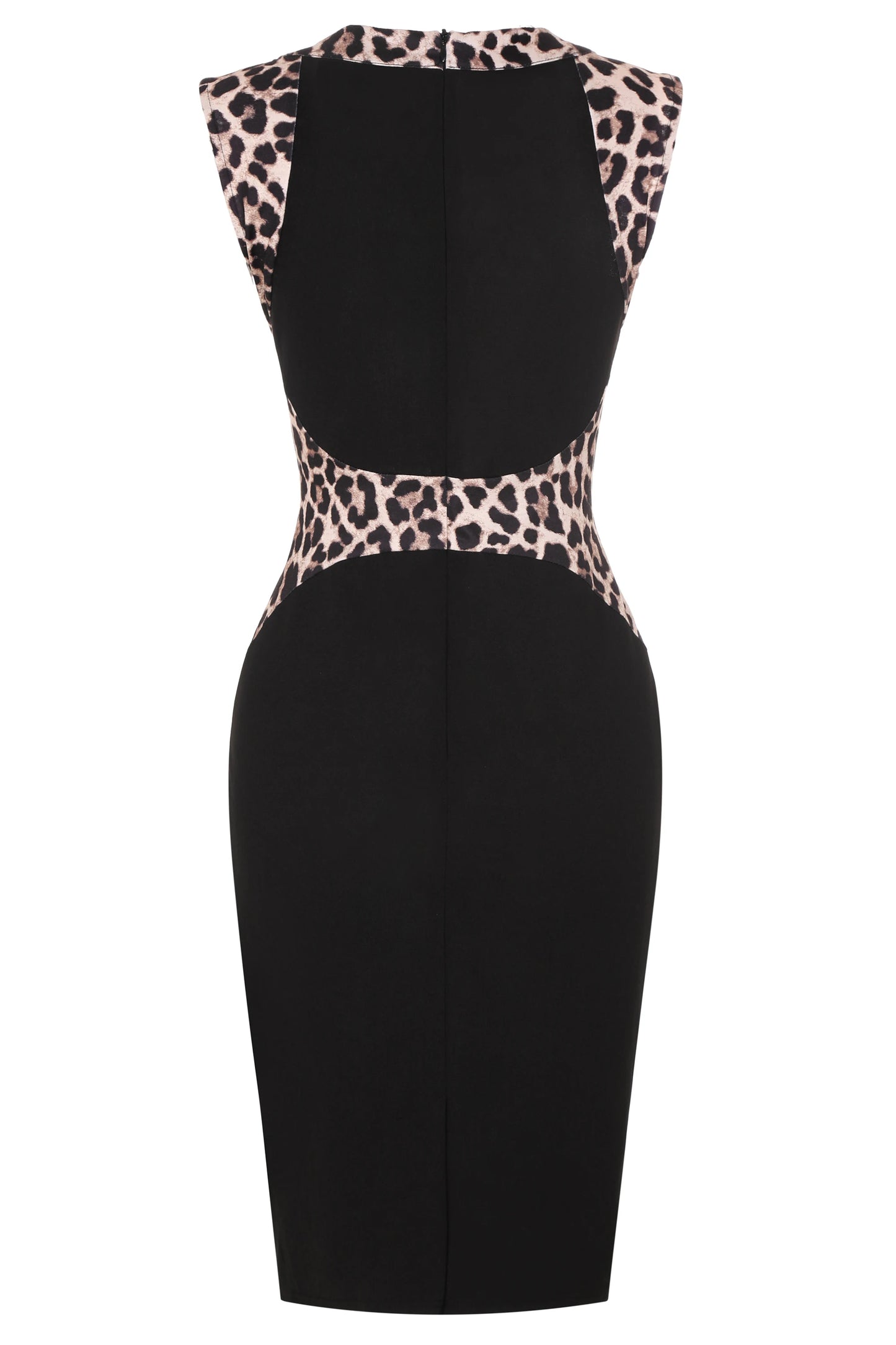 Womens Leopard Patchwork Crew Neck Sleeveless Cocktail Knee Length Business Casual Party Summer Pencil Bodycon Sheath Dress