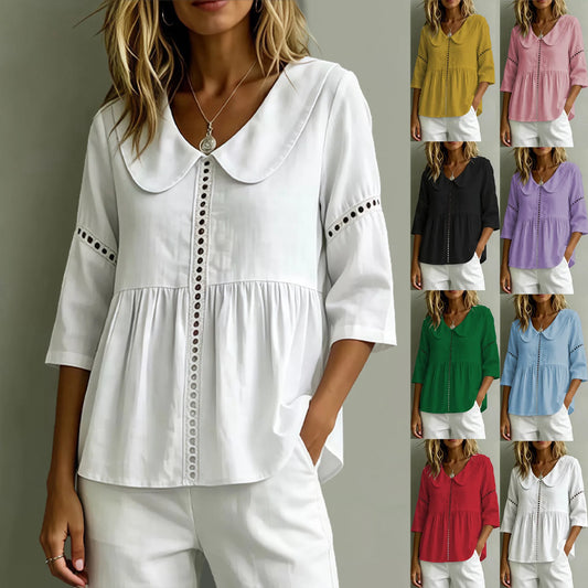Solid Casual Loose Blouses For Women Fashion 2026 Summer Vintage Women's Oversized Shirts And Blouses Elegant Youth Female Tops