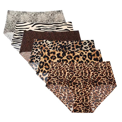 6PCS Women's Seamless Ice Silk Panties Female High Waist Plus Size