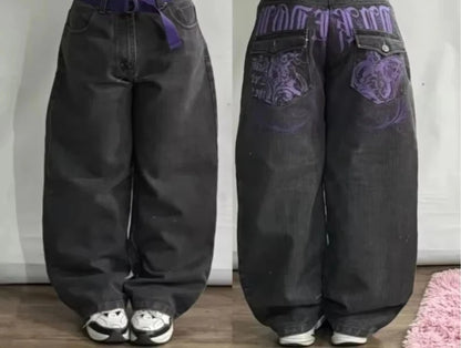 Street Vintage Jeans New Y2K Harajuku Wash Blue Multiple pockets Baggy Jeans Denim Pants Mens Womens High Waist Wide Trousers