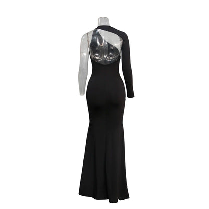 Spring Fall Longuette Long-sleeved Elastic Force Single Sleeve Slim Long Women's Dress