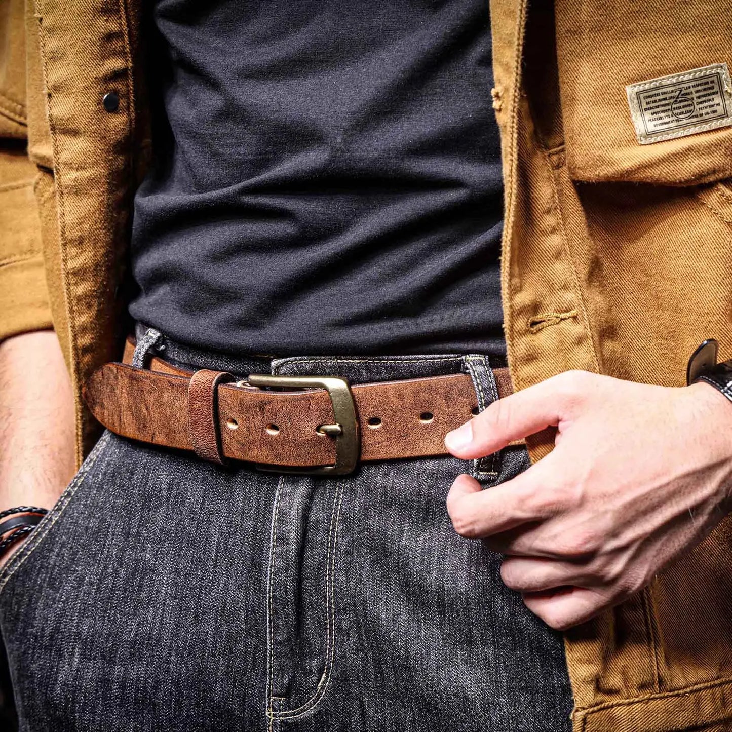 Vintage Genuine Leather Men's Belt With Solid Brass Buckle, Casual Pin Buckle Belt With Gift Box, Thickened Italian Cowhide