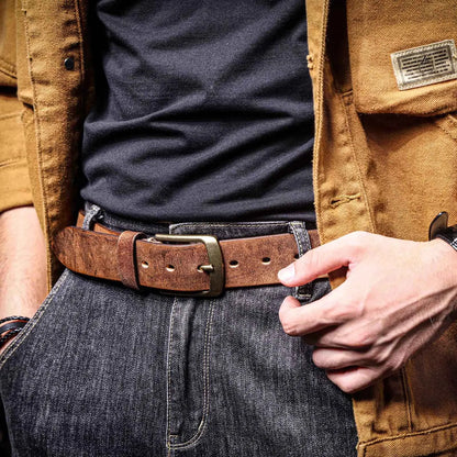 Vintage Genuine Leather Men's Belt With Solid Brass Buckle, Casual Pin Buckle Belt With Gift Box, Thickened Italian Cowhide