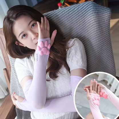Cute Cat Paw Fingerless Gloves, Soft Stretchy with 3D Pads, UV Protection Kawaii Harajuku Anime Cosplay Accessory for Girls & Women