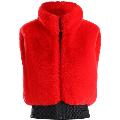 GSOU SNOW Women Fuzzy Faux Fur Vest Coat Ski Jacket Sleeveless Zip Shaggy Waistcoat Winter Daily Warm Outdoor Sport