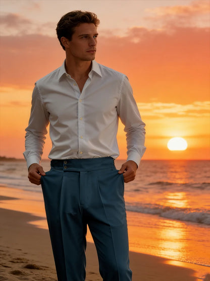 New Casual Solid Color Suit Trousers Men Spring Trendy Belt High Waist Pants Male Business Office Fashion Pleated Straight Pants