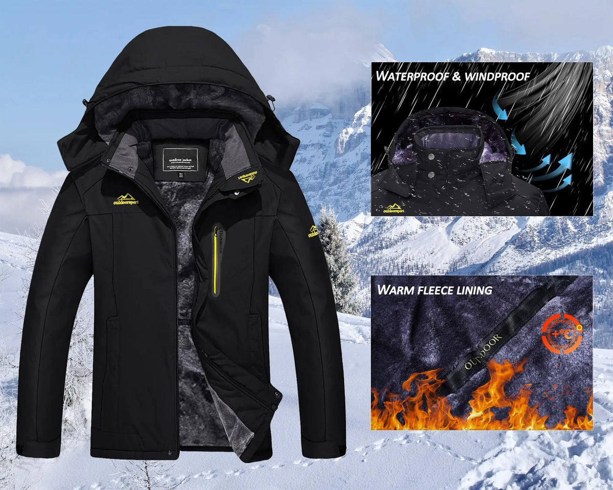 Men's Winter Jacket Waterproof Windproof Fleece Lined Parka Warm Thermal Coat with Removable Hood Outdoor Ski Snowboard Jacket