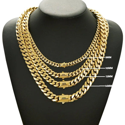 14K Gold-Plated Cuban Ncklace Miami Cuban Link Chain 6-14mm Stainless Steel Technology Anti-rust Colorfast Waterproof Anti-Friction The best gift for men and women men's jewelry