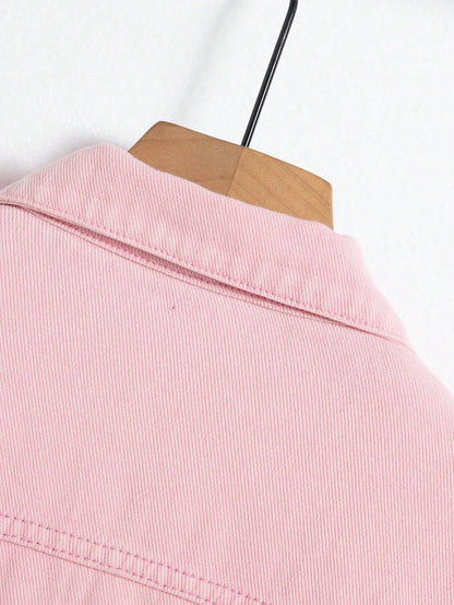 Men's denim jacket for spring and autumn. Pink ripped denim jacket. Daily casual. Fashionable and trendy.
