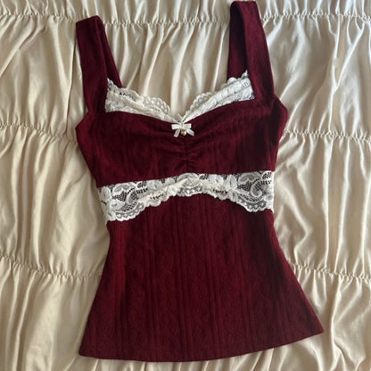 00s Retro Y2k Cottage Crop Top Coquette Clothes 90s Vintage Cutest Lace Trim Camis Women Aesthetic Grunge Slim Fit Milkmaid Vest