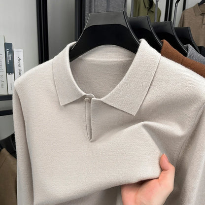 Men's Wool Blend Polo Sweater Heavyweight Warm Knitwear Anti-Pilling Soft Touch Long Sleeve Pullover Autumn Winter