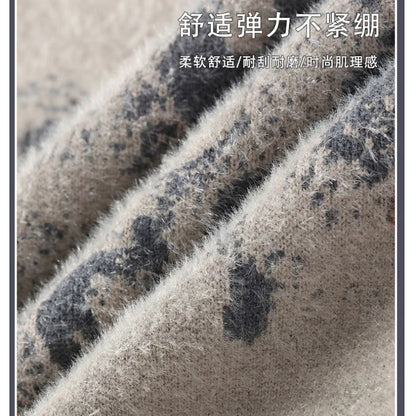 Men's Casual Plush printing Sweater Thickened Jacquard Vintage Streetwear Knitwear Pullover Loose Lazy Style Long Sleeve Sweater
